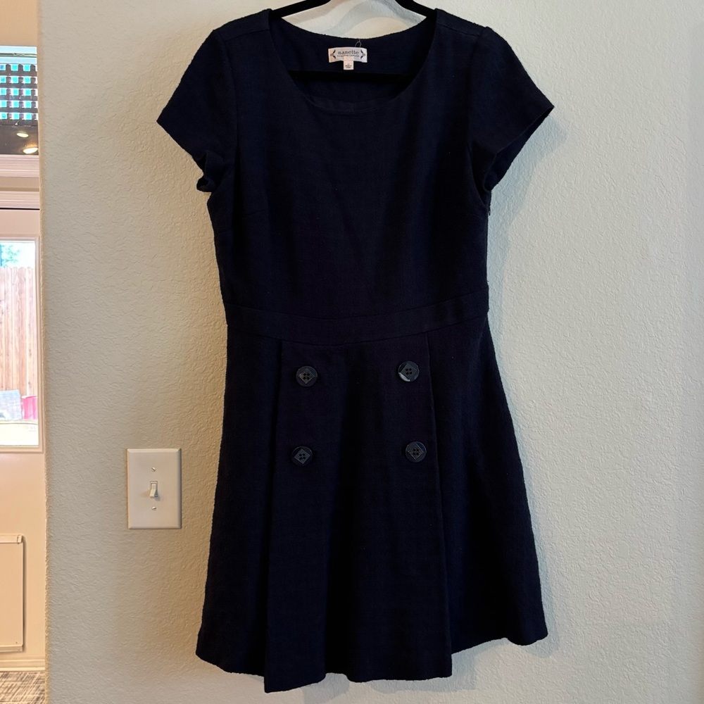 ❗️FINAL❗️Nanette Lepore Navy Blue Short Sleeve Tweed Dress 12